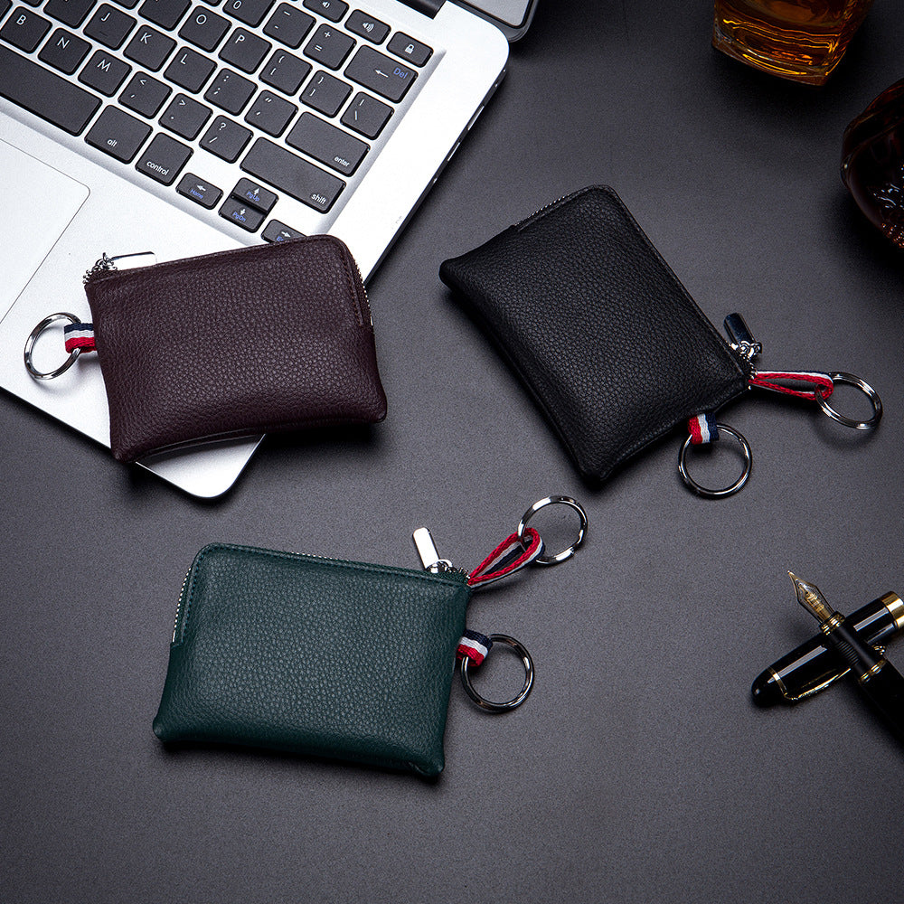 Men's Coin Purse Leather Mini Zip, Driving License Key Case, Card Holder, Ultra-thin