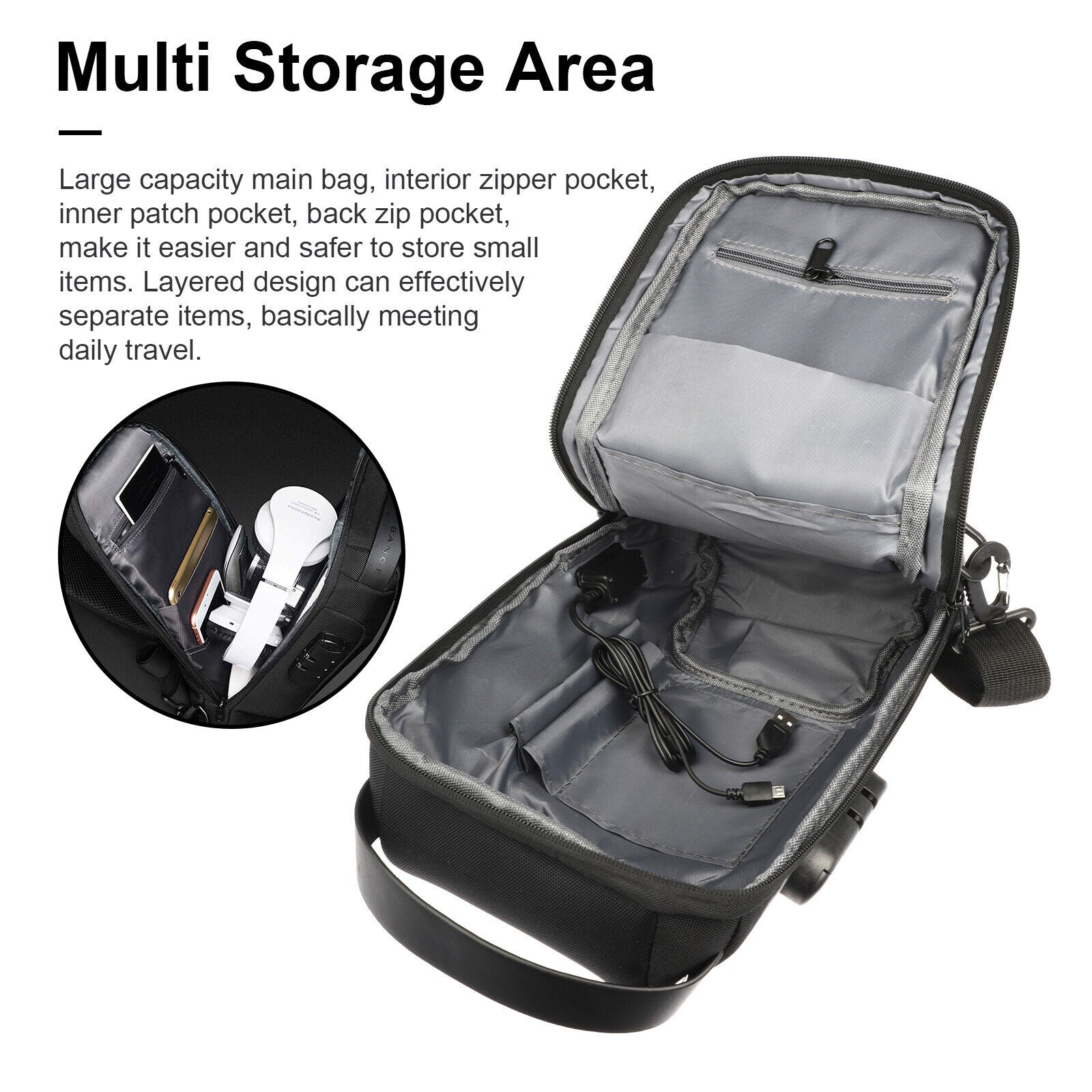 Multifunction Crossbody, Anti-theft ,USB backpack