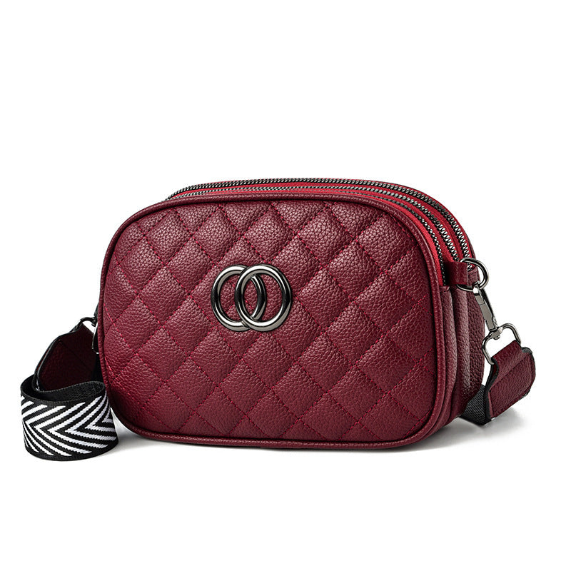Shoulder Bag With Three Zippers Wide Shoulder Strap Small Square Bag Women