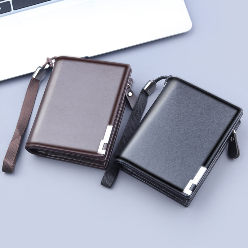 Men's Zipper Wallet, Large Capacity Three Fold
